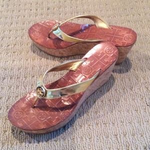 Authentic Tory Burch gold wedge platform sandals!