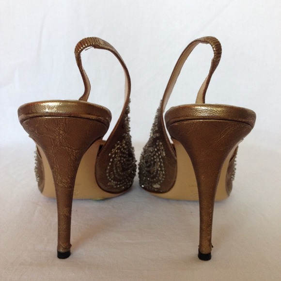 Badgley Mischka Leather Bronze Beaded Heel Pump - Picture 3 of 4