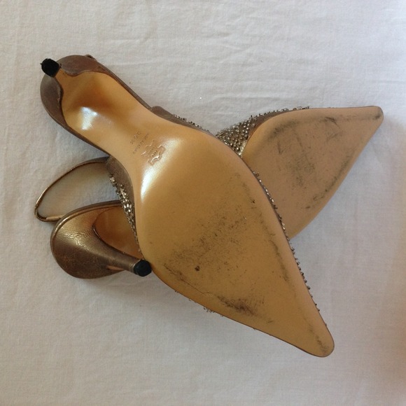 Badgley Mischka Leather Bronze Beaded Heel Pump - Picture 4 of 4