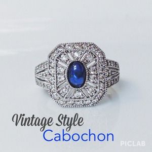 Vintage Style Cabochon Sterling Silver Ring Size 8