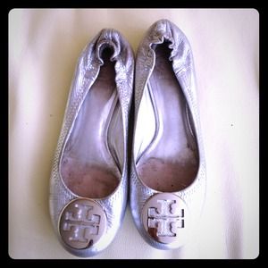 Metallic silver Tory Burch ballet flats