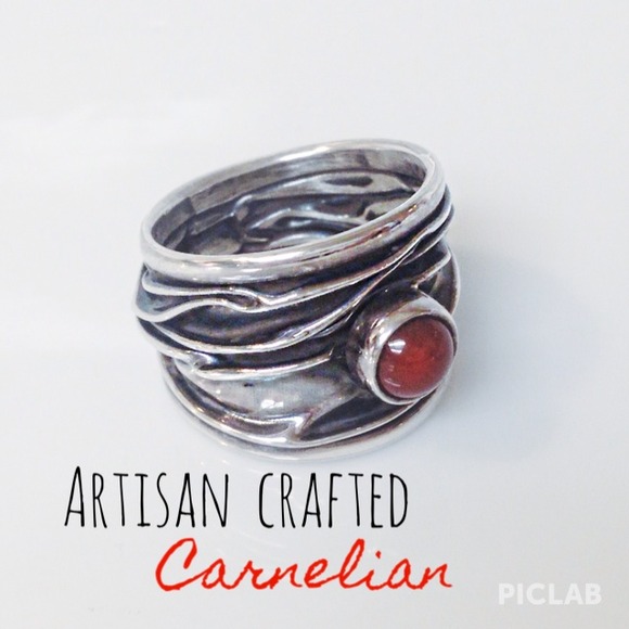 Artisan Crafted Sterling Ribbed Carnelian Ring Sz8