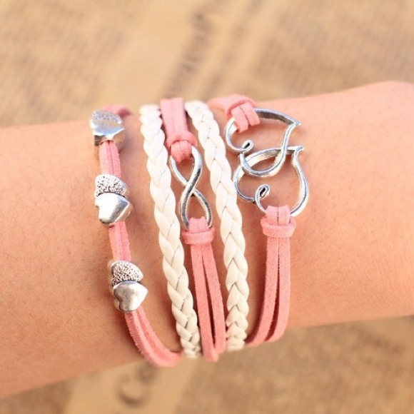 Pink and white leather strap bracelet