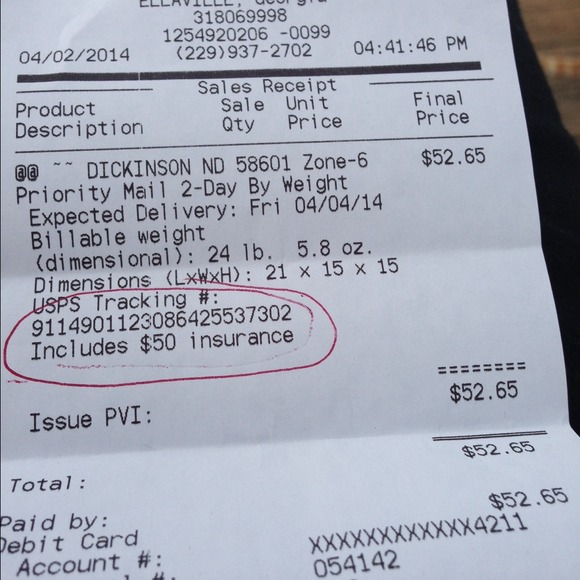 Receipt for shipping