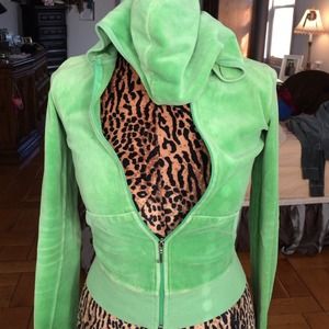 Green velour juicy couture zip up hoodie