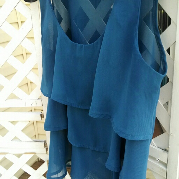 Crop top ruffled sheer teal tank top