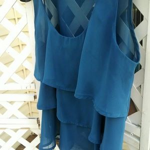 Crop top ruffled sheer teal tank top