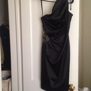 Eliza J Satin One Shoulder Beaded dress