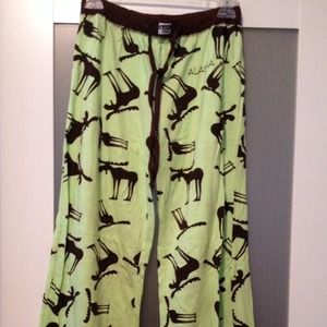 Green pajama pants with brown moose