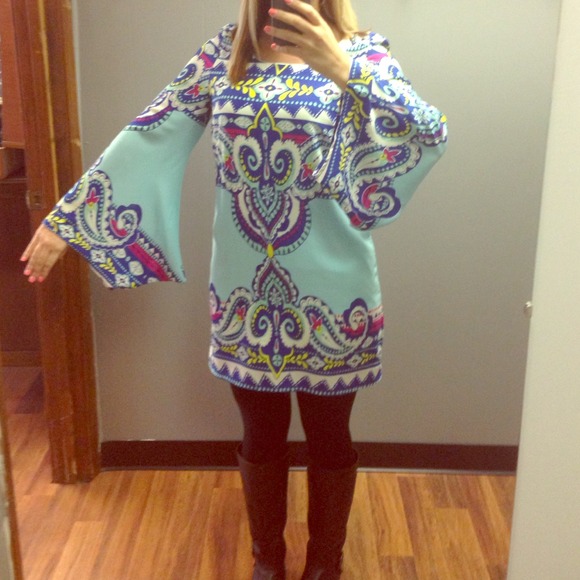 Ethnic Print Scoop Neck Dress - MORE THAN ONE SIZE
