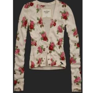Abercrombie & Fitch Floral Cream Red Pink Cardigan