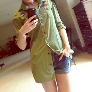 Military Style Button Up Loose fitting Shirt