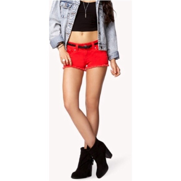 Red Distressed Shorts