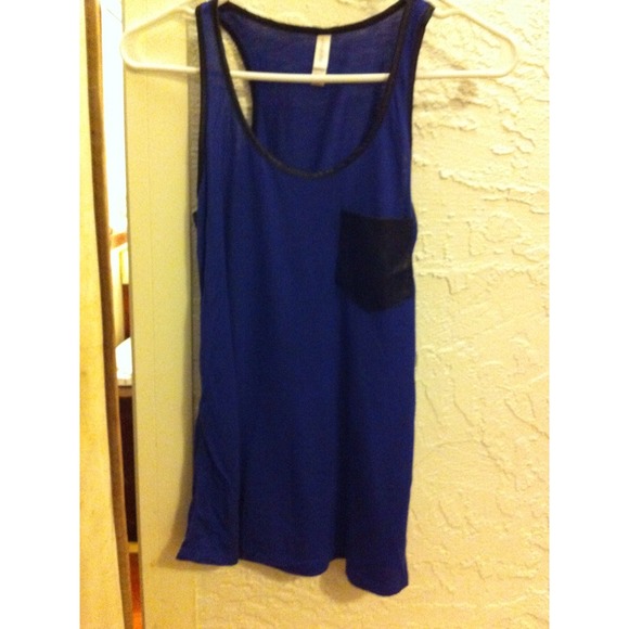Royal blue tank top with leather pocket