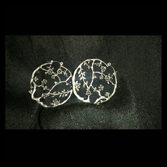 Cherry blossom earrings-silver w/ black