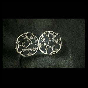 Cherry blossom earrings-silver w/ black