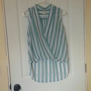 Teal and white stripped flowy tank