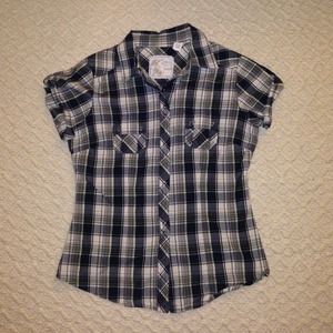 Navy Plaid Shirt w/ rolled sleeves