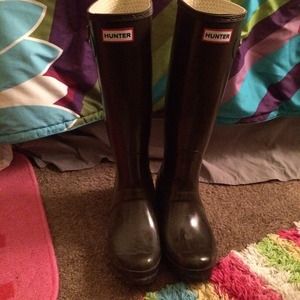 Hunter rain boots.