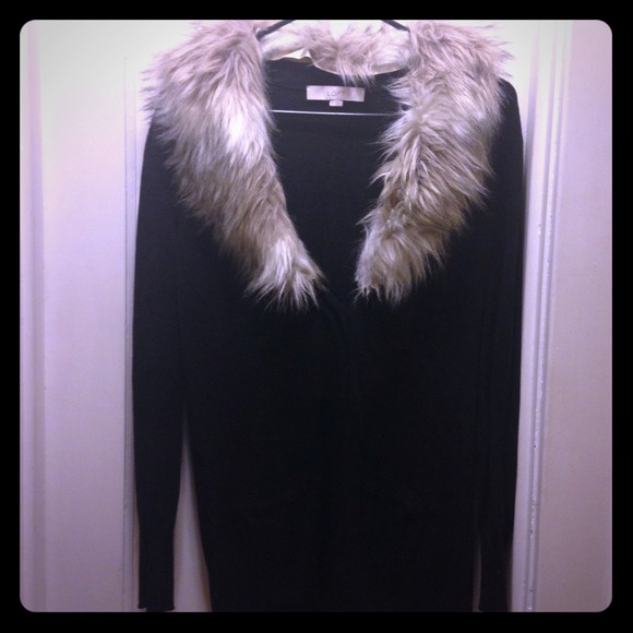 LOFT Sweaters - Loft Faux Fur Black Cardigan