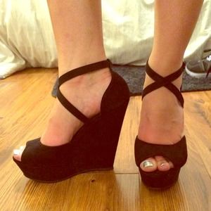 Black Suede Wedges