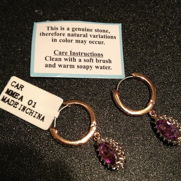 Genuine amethyst and diamond earrings