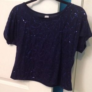 Sparkly blue crop top.