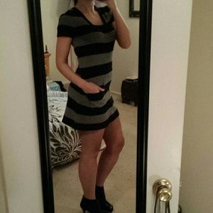 Grey and black striped sweater dress