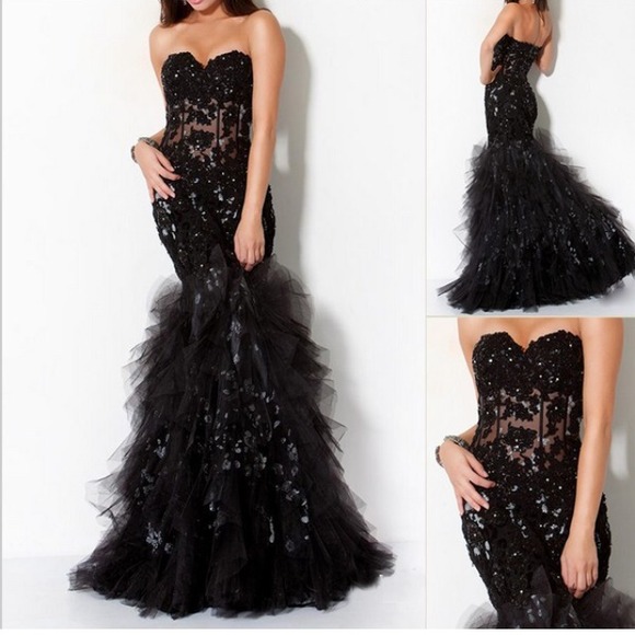 Brand new black sequin mermaid prom dress