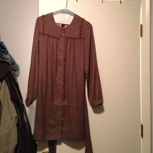 Silky brown BCBG belted shirt dress, size M