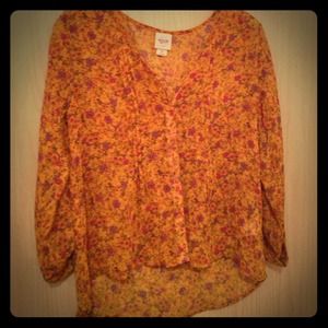 gold/yellow floral blouse