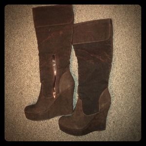 Brown suede wedge boots