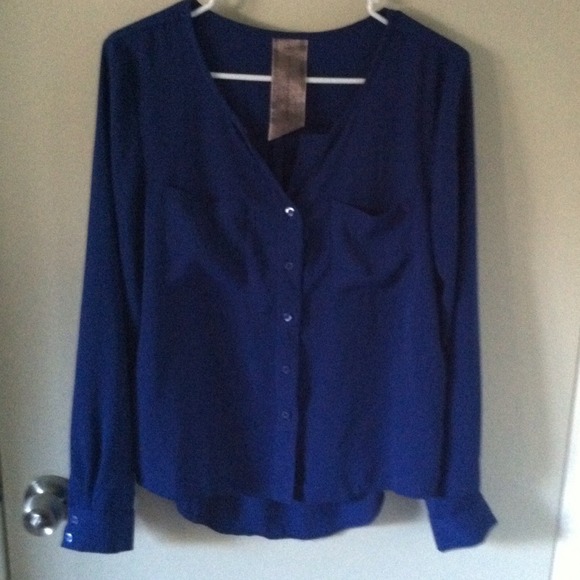 Beautiful Navy Hi Low Button Up