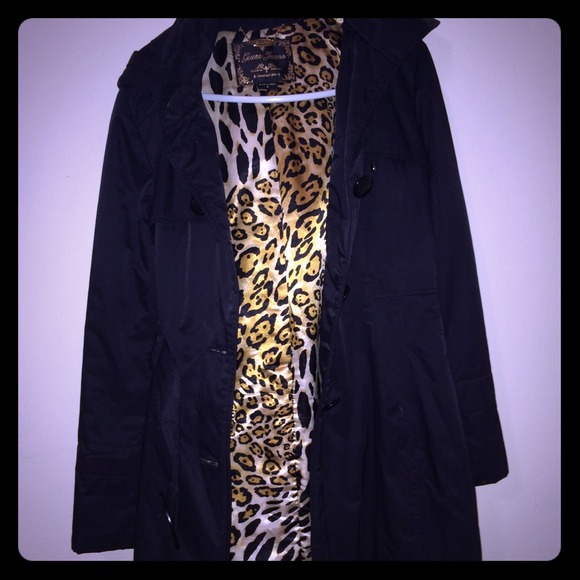 Guess coat/ jacket long black leopard cheetah