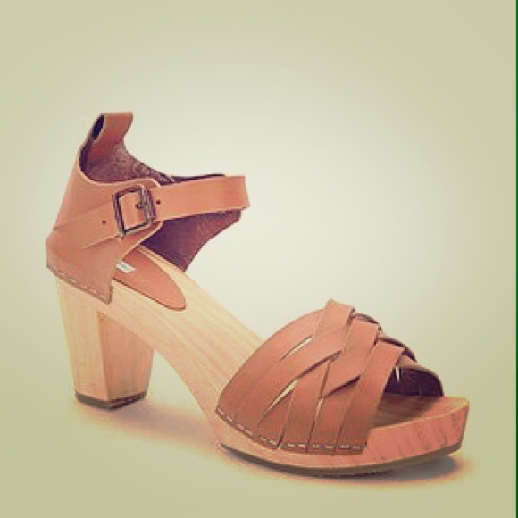 Kimichi Blue Strappy Leather and Wooden Heel Clog