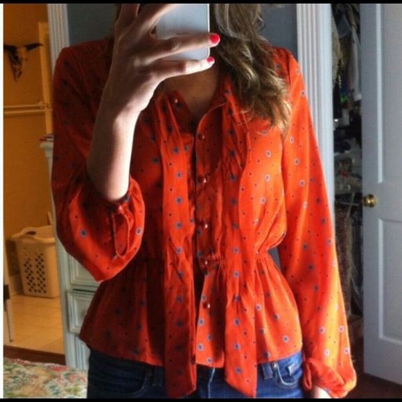 Tangerine neck tie blouse