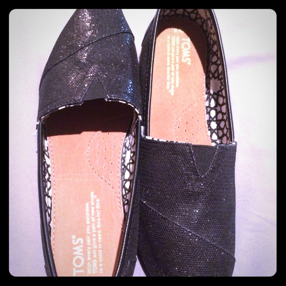 TOMS Black Glitter Shoes