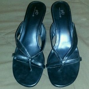 open toed heeled dress shoes sandals black 8