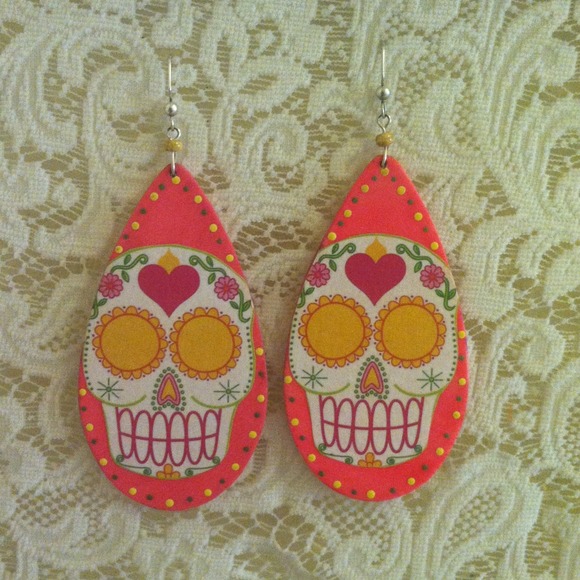 Day of the dead hot pink earrings