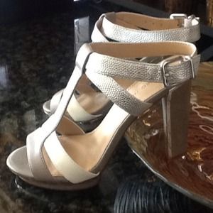 New Melani 4 inch pewter and white ankle straps