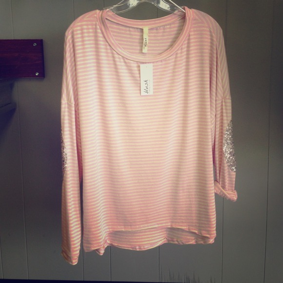 Lite pink/cream striped Sequin Elbow pad!MORE SIZE