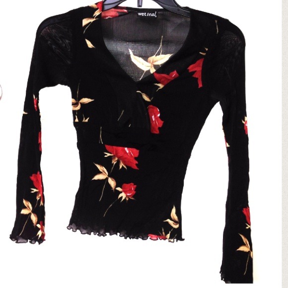 Black/Floral Sheer Top
