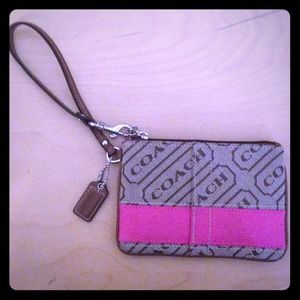 Authentic Coach Wristlet  brown & hot pink