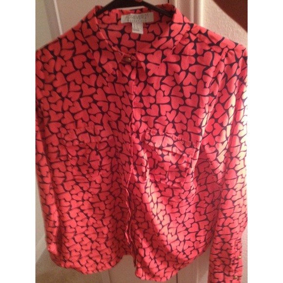 Heart Print Button Down Shirt