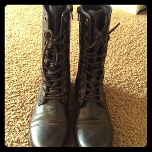 Brown combat boots