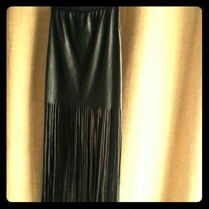 Faux leather  fringe maxi skirt
