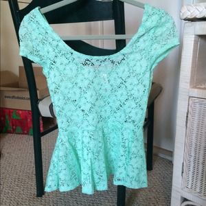 Mint lace peplum top