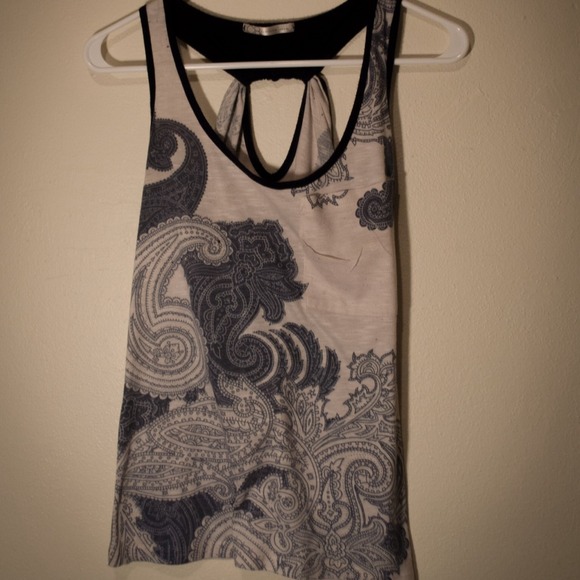 White with blue paisley's tank top