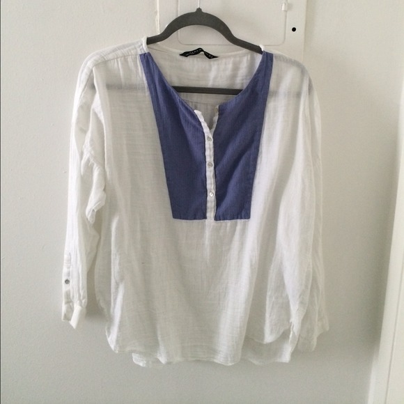 White and blue Zara shirt