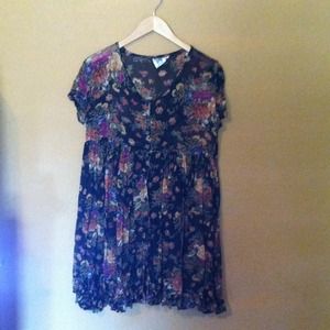 Vintage Floral Print Sheer Dress.